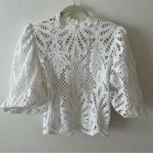 Vici Crochet Puff Sleeve Top Large
